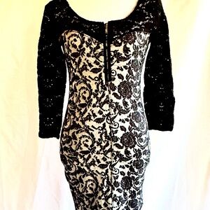 Free People Black & Ivory Mini Dress - Size S